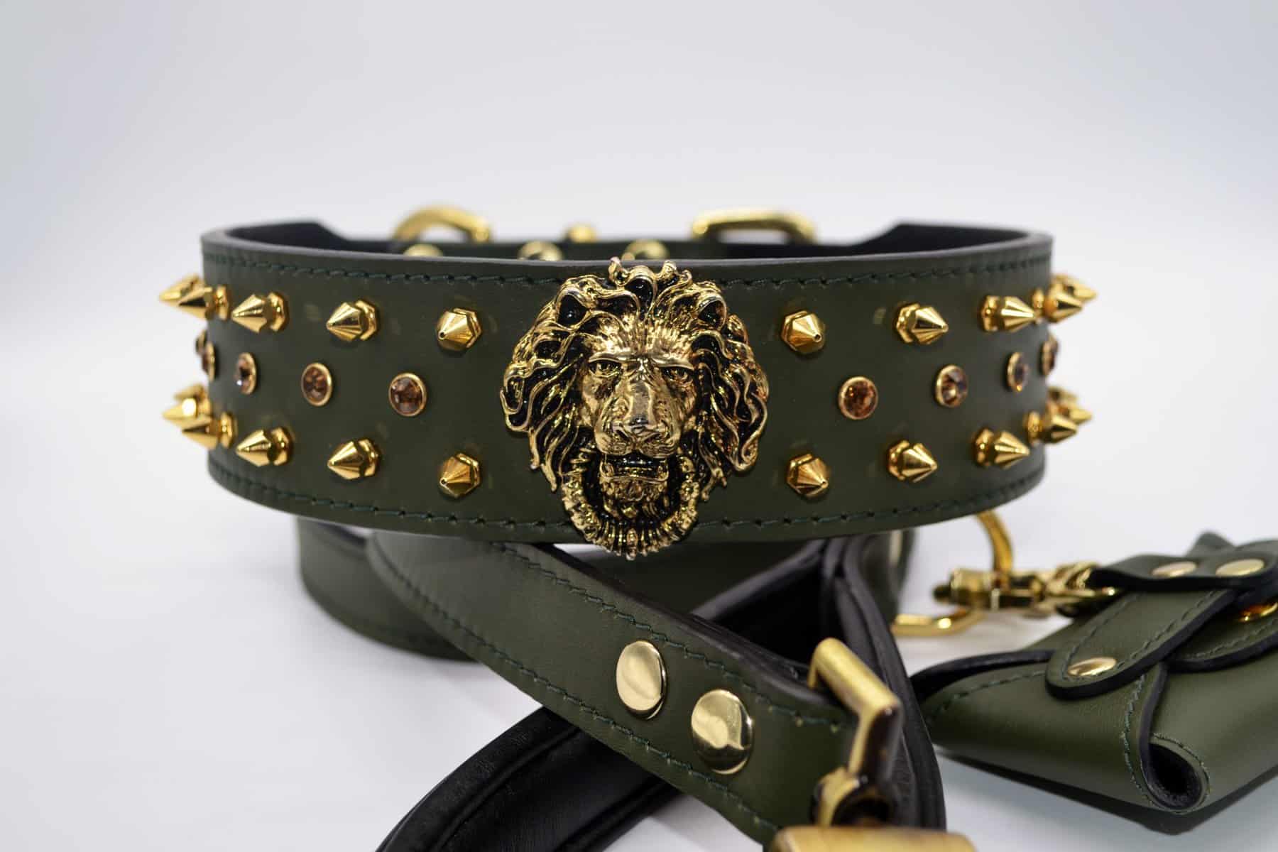 Dog Harness, Leather Dog Harness, Brass Vintage Lion, Brass