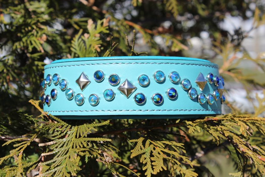 Baby Blue Leather Dog Collar